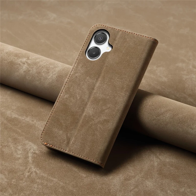 Étui en cuir pour Samsung Galaxy A07 avec texture de jean, protection anti-rayures et support - Kaki