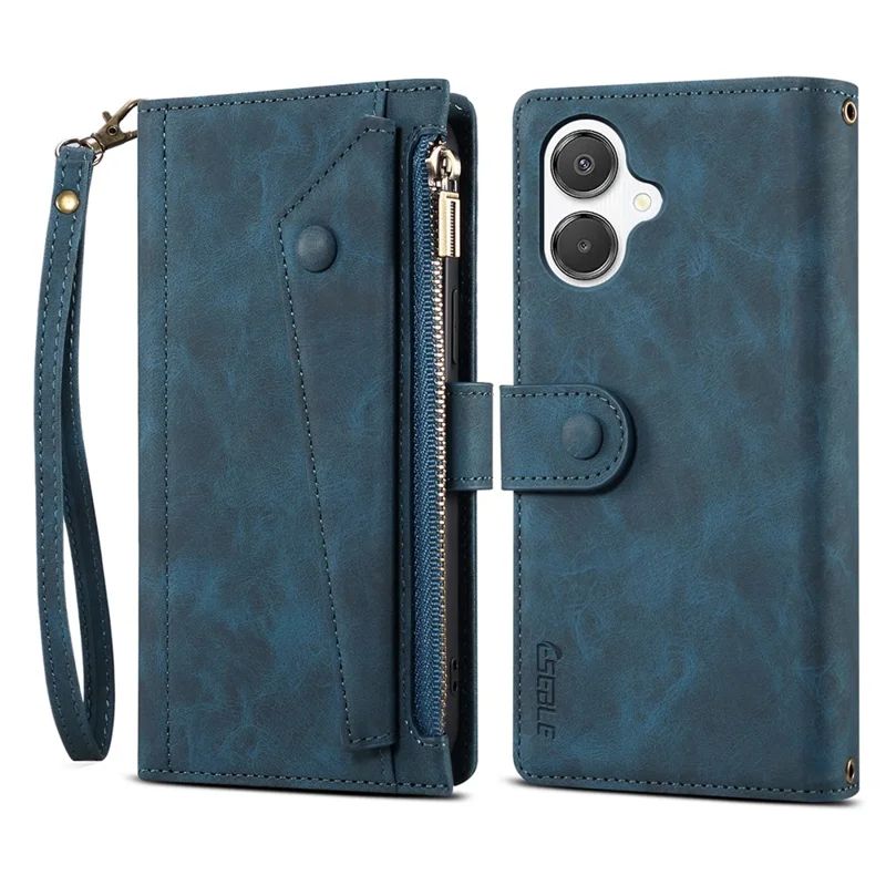 ESEBLE Star Series For Samsung Galaxy A07 4G Case Zipper Wallet Leather Stand Phone Cover with Wrist Strap - Blue