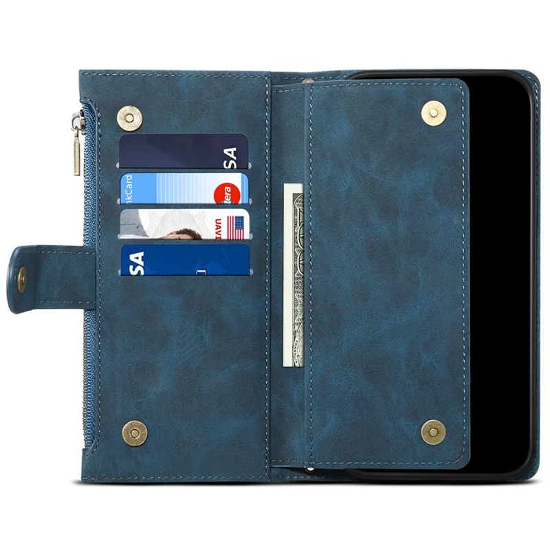 ESEBLE Star Series For Samsung Galaxy A07 4G Case Zipper Wallet Leather Stand Phone Cover with Wrist Strap - Blue