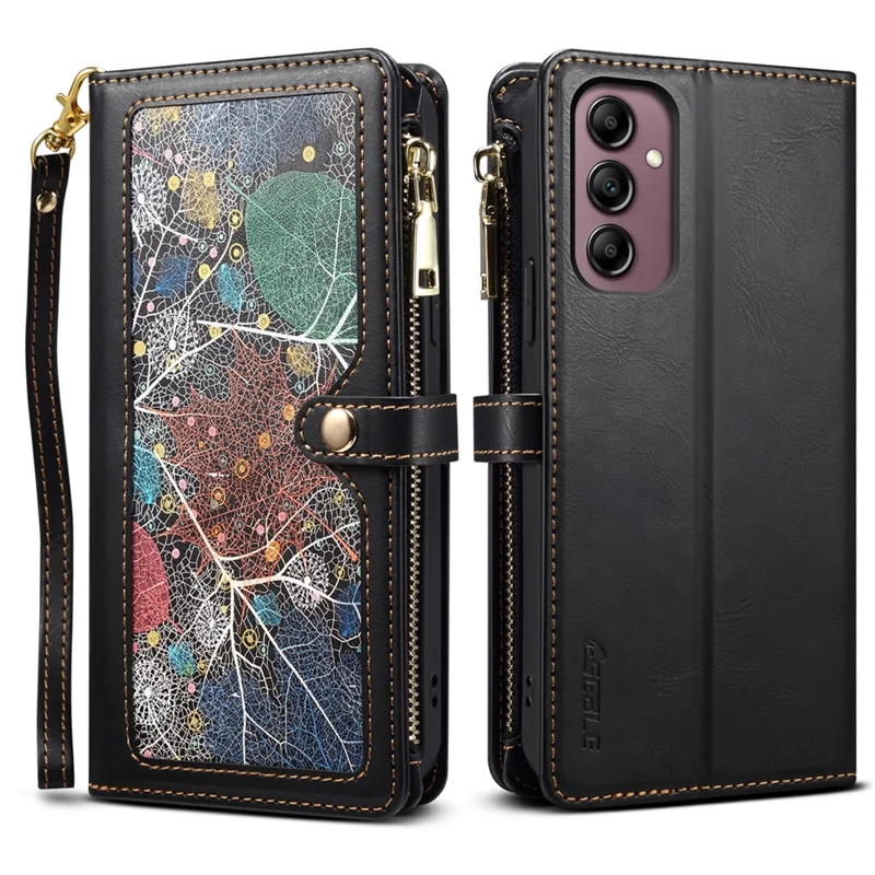 Capa ESEBLE Galaxy Series para Samsung Galaxy A17 com Bloqueio RFID, Couro Zíper, Alça de Ombro + Alça de Pulso - Preto