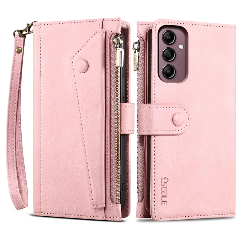 ESEBLE Star Series For Samsung Galaxy A17 Case Zipper Wallet Leather Stand Phone Cover with Wrist Strap - Rose Gold