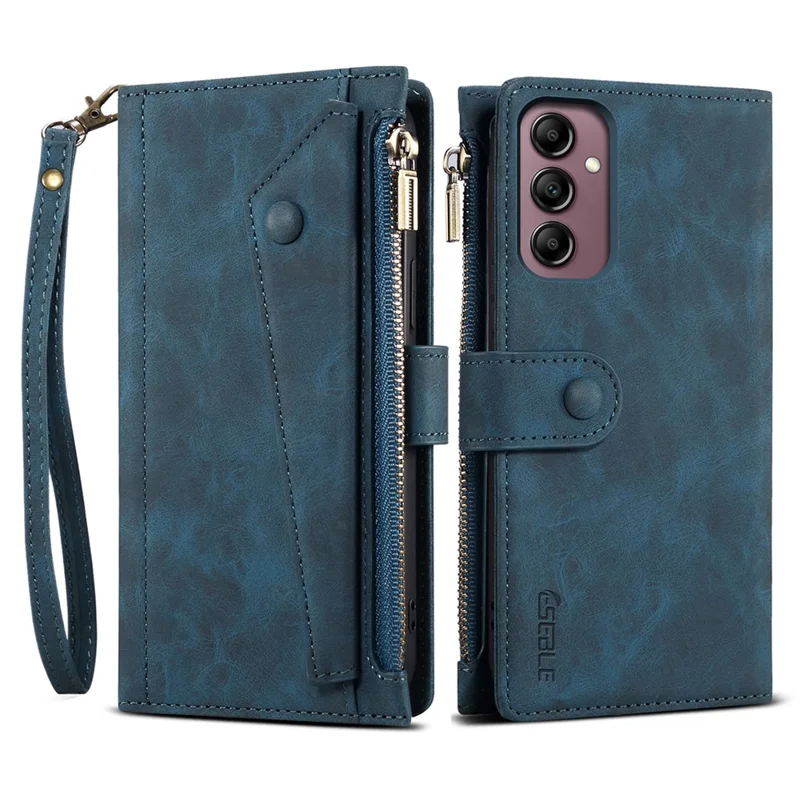 ESEBLE Star Series For Samsung Galaxy A17 5G Case Zipper Wallet Leather Stand Phone Cover with Wrist Strap - Blue