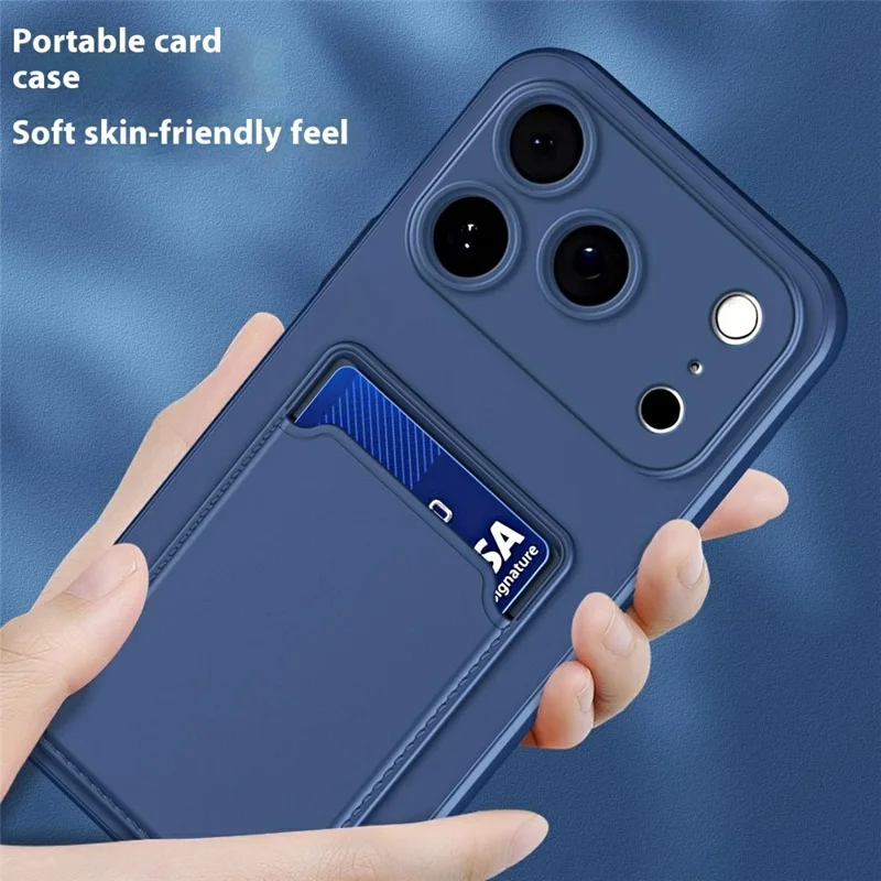 For iPhone 17 Pro Case Flexible TPU Phone Cover with Back Card Slot - Dark Blue