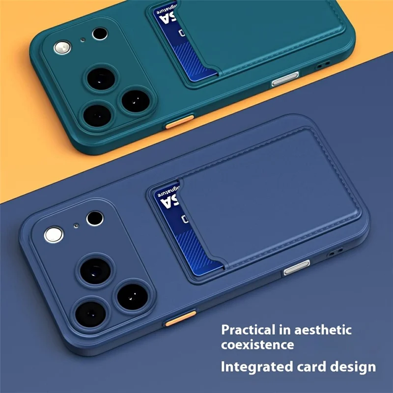 For iPhone 17 Pro Case Flexible TPU Phone Cover with Back Card Slot - Dark Blue