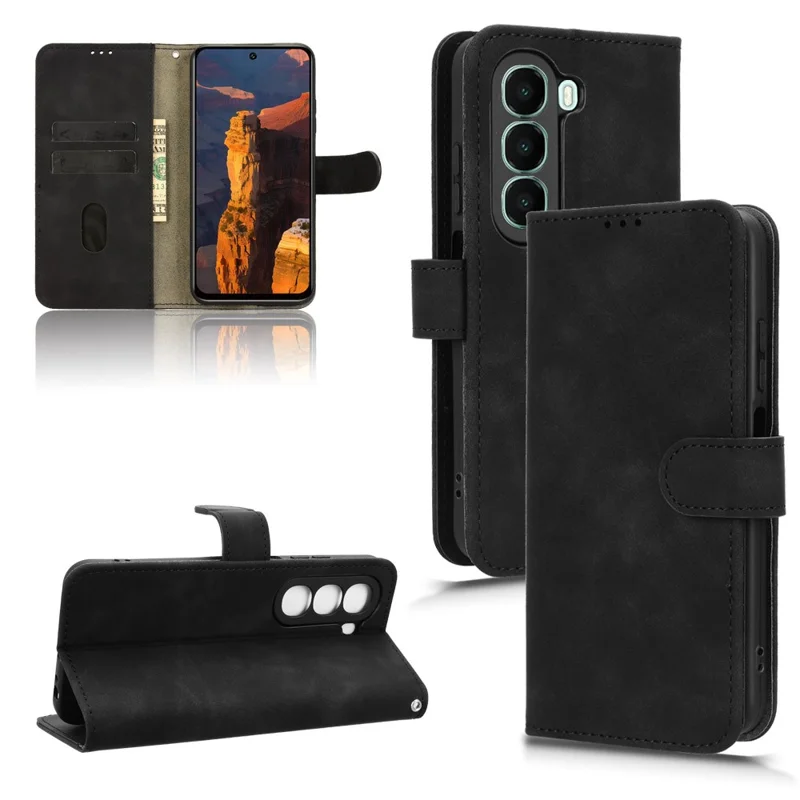 Cover a portafoglio in pelle per itel A95 5G con effetto pelle, antiurto - Nero
