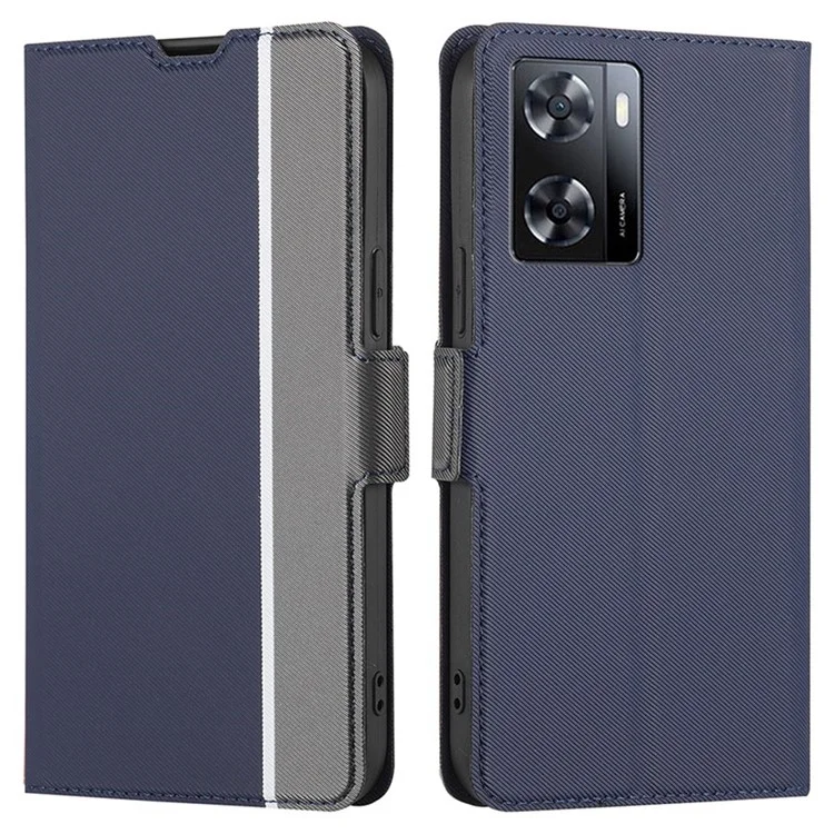 Für Oppo A57s 4G / A57e 4G Twill Textur PU Leder Ultra-dünner Telefonständer Abdeckung Dual Magnetic Clasp Vollschutzkoffer Mit Kartenschlitzen - Blau