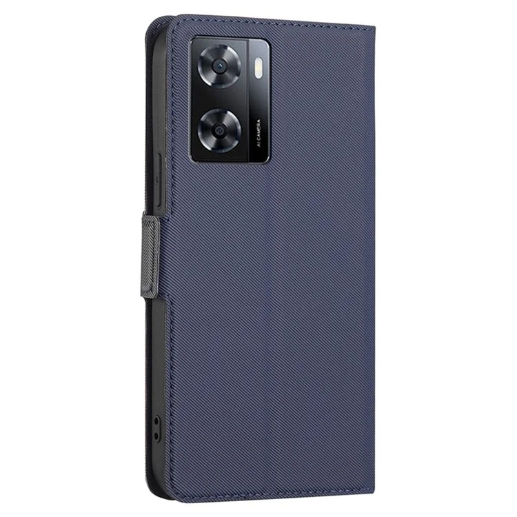 Für Oppo A57s 4G / A57e 4G Twill Textur PU Leder Ultra-dünner Telefonständer Abdeckung Dual Magnetic Clasp Vollschutzkoffer Mit Kartenschlitzen - Blau