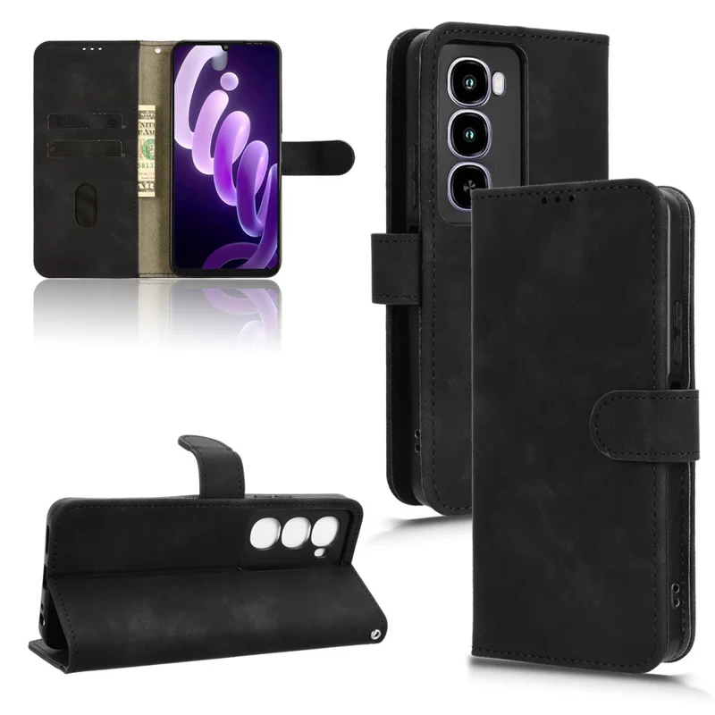 Étui en cuir pour itel City 100 4G avec sensation de cuir, protection antichoc, portefeuille à rabat - Noir