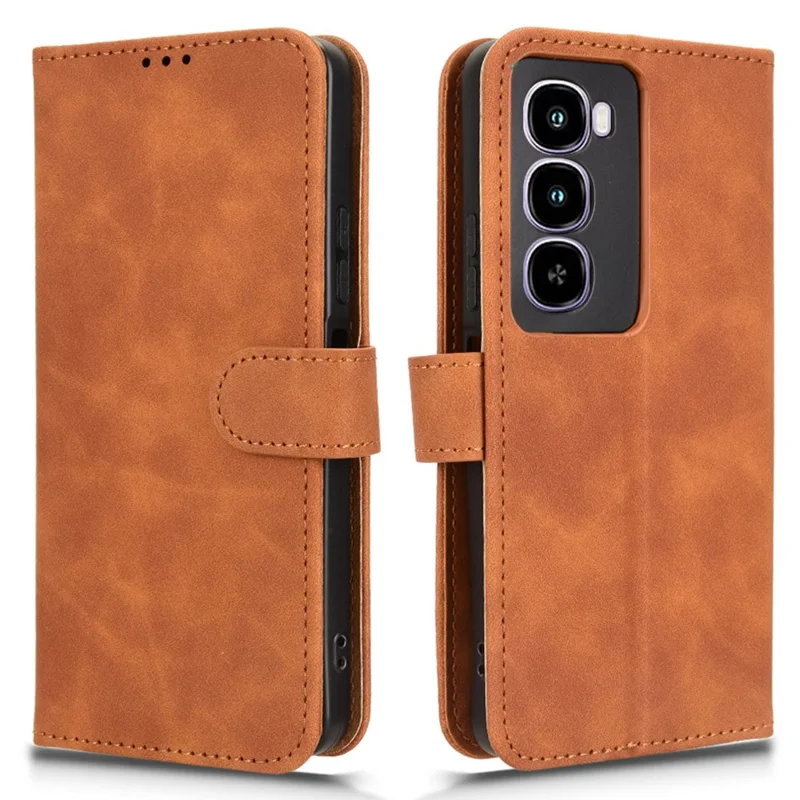 For itel City 100 4G Leather Case Skin Feel Anti Drop Wallet Flip Phone Cover - Brown