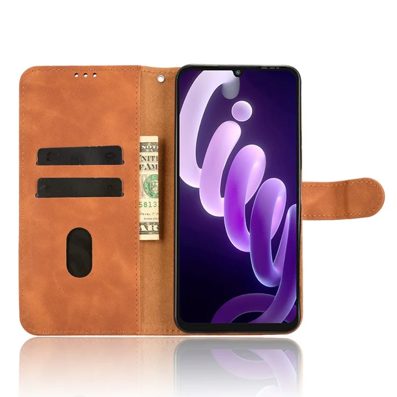 For itel City 100 4G Leather Case Skin Feel Anti Drop Wallet Flip Phone Cover - Brown