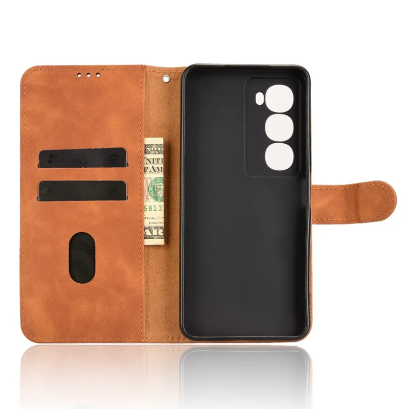 For itel City 100 4G Leather Case Skin Feel Anti Drop Wallet Flip Phone Cover - Brown