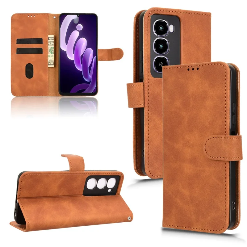 For itel City 100 4G Leather Case Skin Feel Anti Drop Wallet Flip Phone Cover - Brown