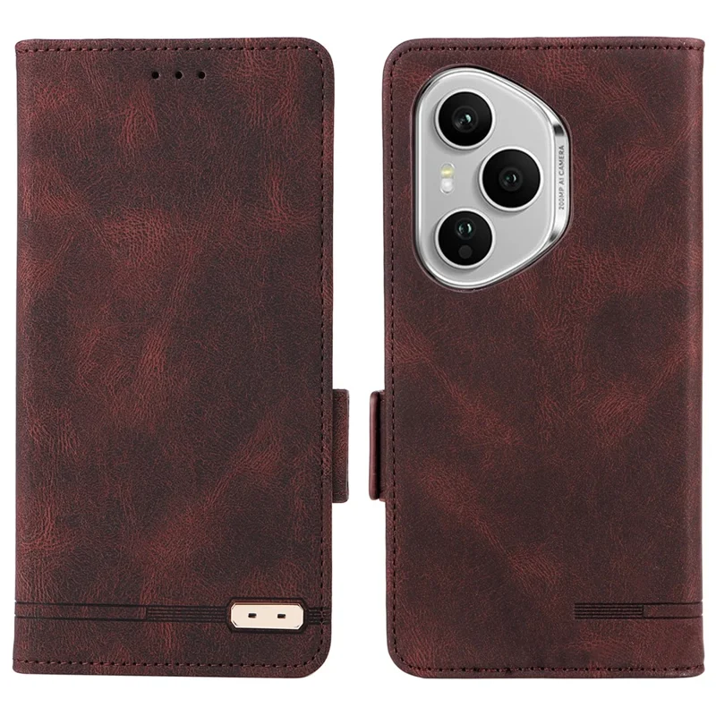 Cover a portafoglio in pelle per For Honor 400 Pro 5G (Globale) con decorazioni metalliche - Caffè