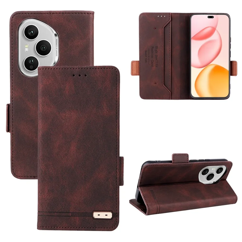 Cover a portafoglio in pelle per For Honor 400 Pro 5G (Globale) con decorazioni metalliche - Caffè