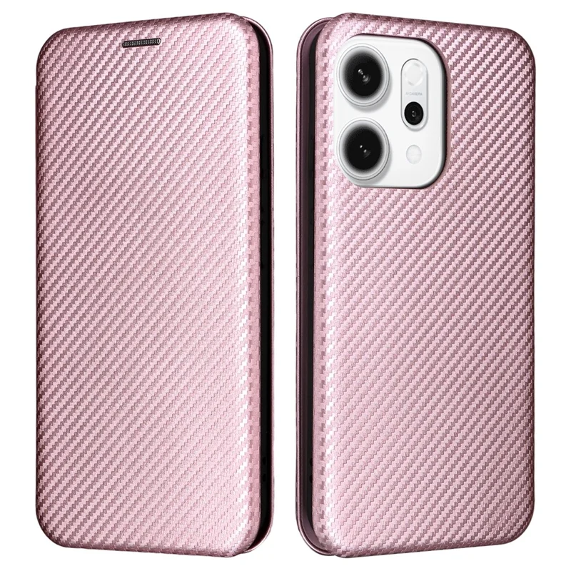 Für Oppo Reno14 5G (Global) Hülle Karbonfaser-Textur Stoßfeste PU-Leder Handyhülle - Roségold