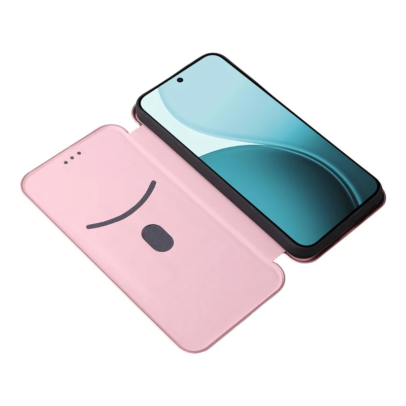Für Oppo Reno14 5G (Global) Hülle Karbonfaser-Textur Stoßfeste PU-Leder Handyhülle - Roségold