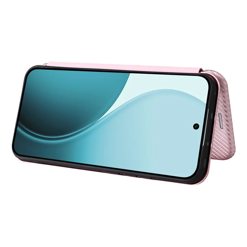 Für Oppo Reno14 5G (Global) Hülle Karbonfaser-Textur Stoßfeste PU-Leder Handyhülle - Roségold