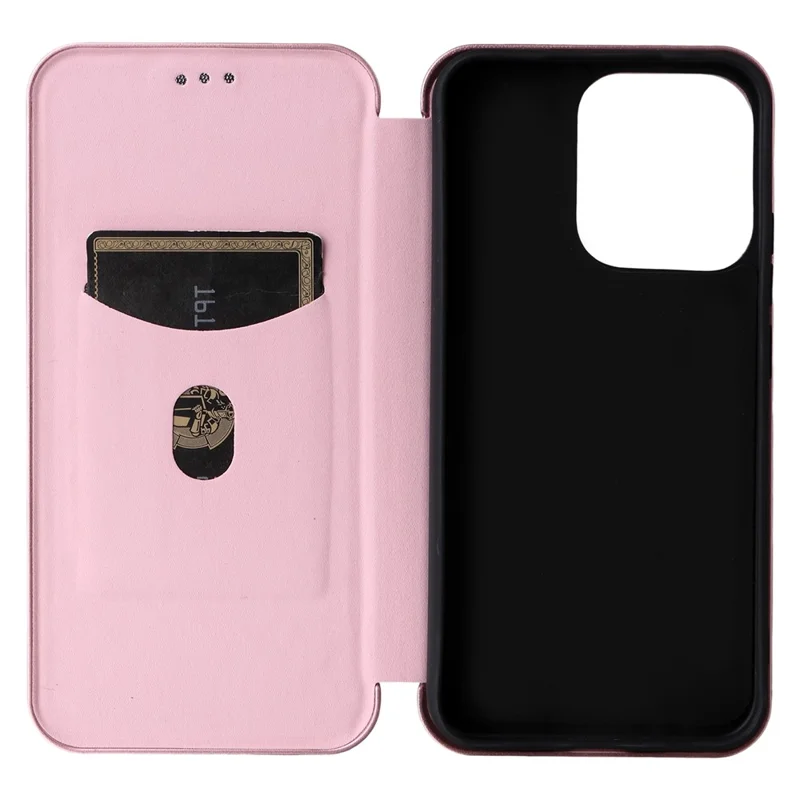 Für Oppo Reno14 5G (Global) Hülle Karbonfaser-Textur Stoßfeste PU-Leder Handyhülle - Roségold
