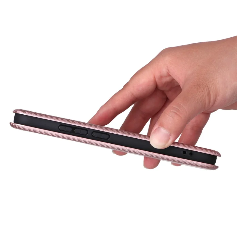 Für Oppo Reno14 5G (Global) Hülle Karbonfaser-Textur Stoßfeste PU-Leder Handyhülle - Roségold