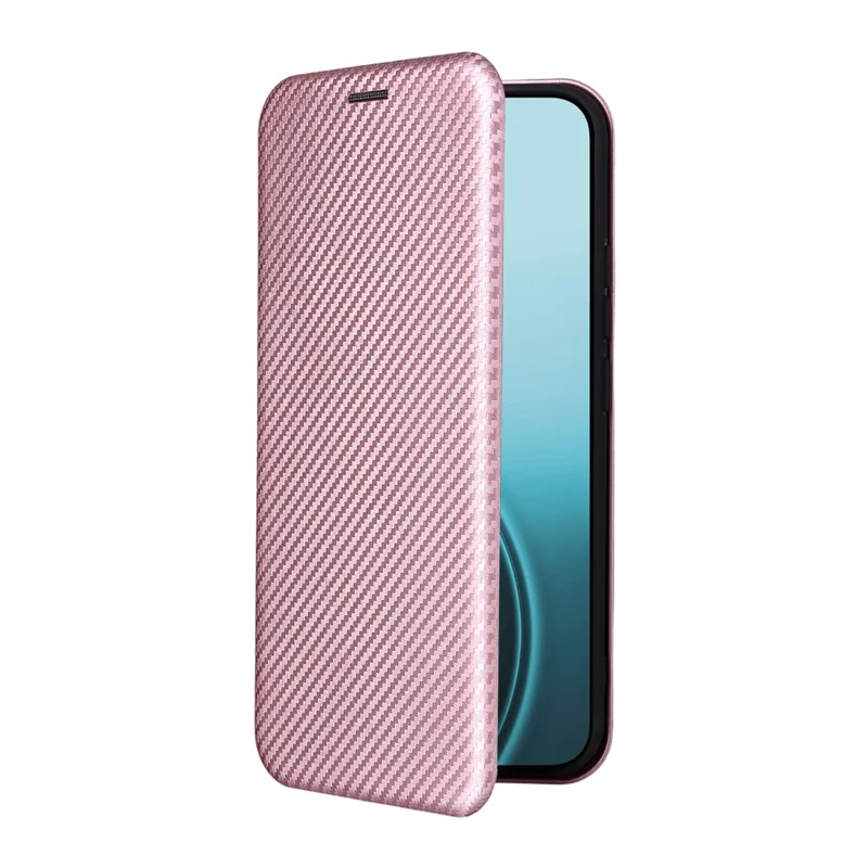Für Oppo Reno14 5G (Global) Hülle Karbonfaser-Textur Stoßfeste PU-Leder Handyhülle - Roségold