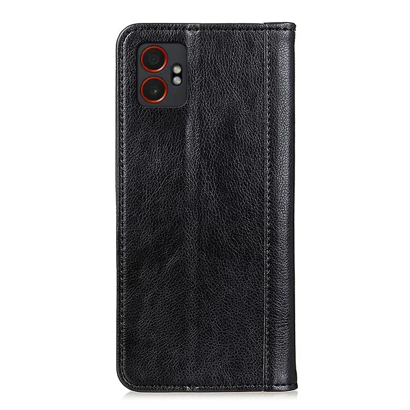 Capa de Couro com Suporte para Samsung Galaxy XCover7 Pro - Textura Couro de Lichia, Carteira, Cor Preta