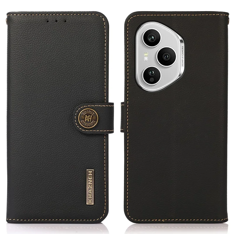 KHAZNEH per Honor 400 Pro 5G (Globale) Cover in Vera Pelle di Vacca Portafoglio per Telefono - Nero