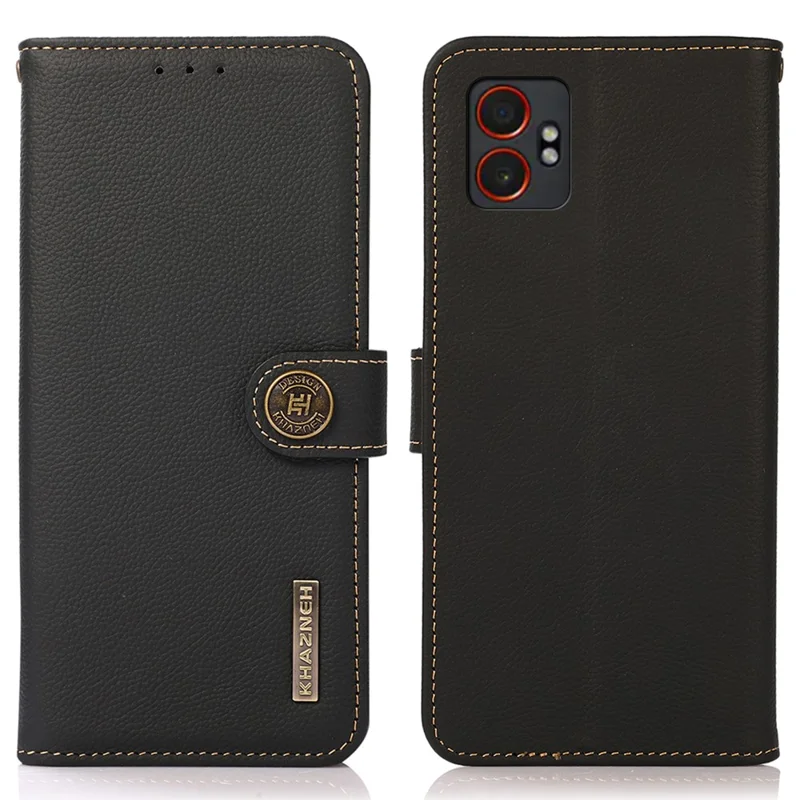 KHAZNEH pour Étui Samsung Galaxy XCover7 Pro Véritable Portefeuille en Cuir de Vache Housse de Téléphone - Noir