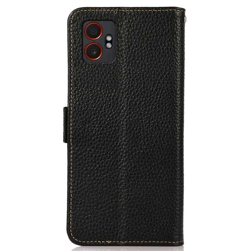 KHAZNEH pour Samsung Galaxy XCover7 Pro Étui de téléphone Véritable Cuir de Vache Couverture Blocage RFID - Noir