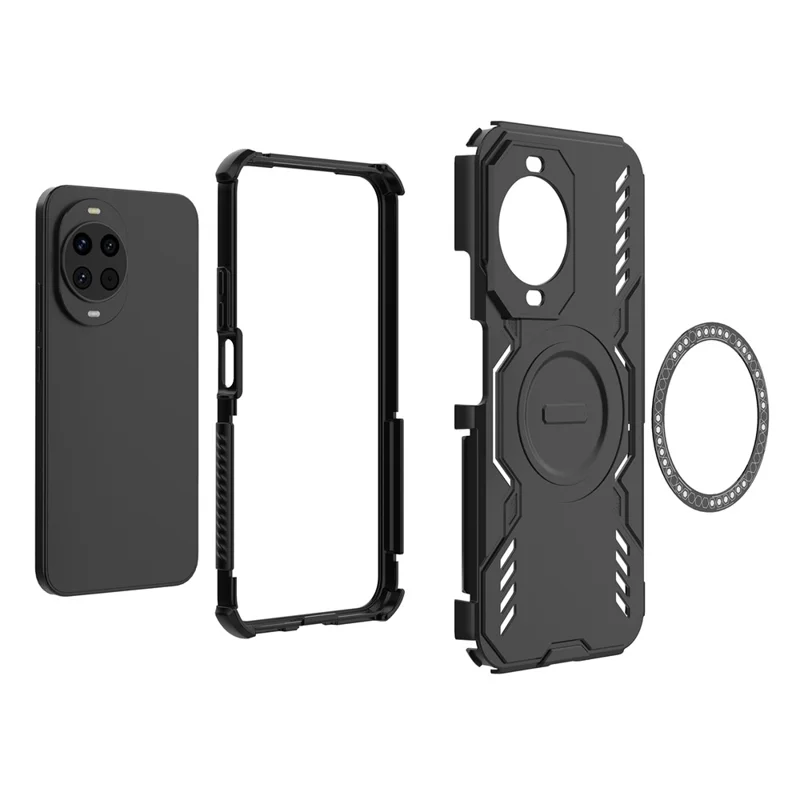 For Huawei nova 14 5G Magnetic Case Butterfly Armor Hollow Heat Dissipation PC + TPU Phone Cover - Black