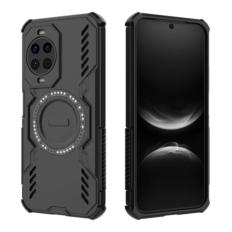 For Huawei nova 14 5G Magnetic Case Butterfly Armor Hollow Heat Dissipation PC + TPU Phone Cover - Black