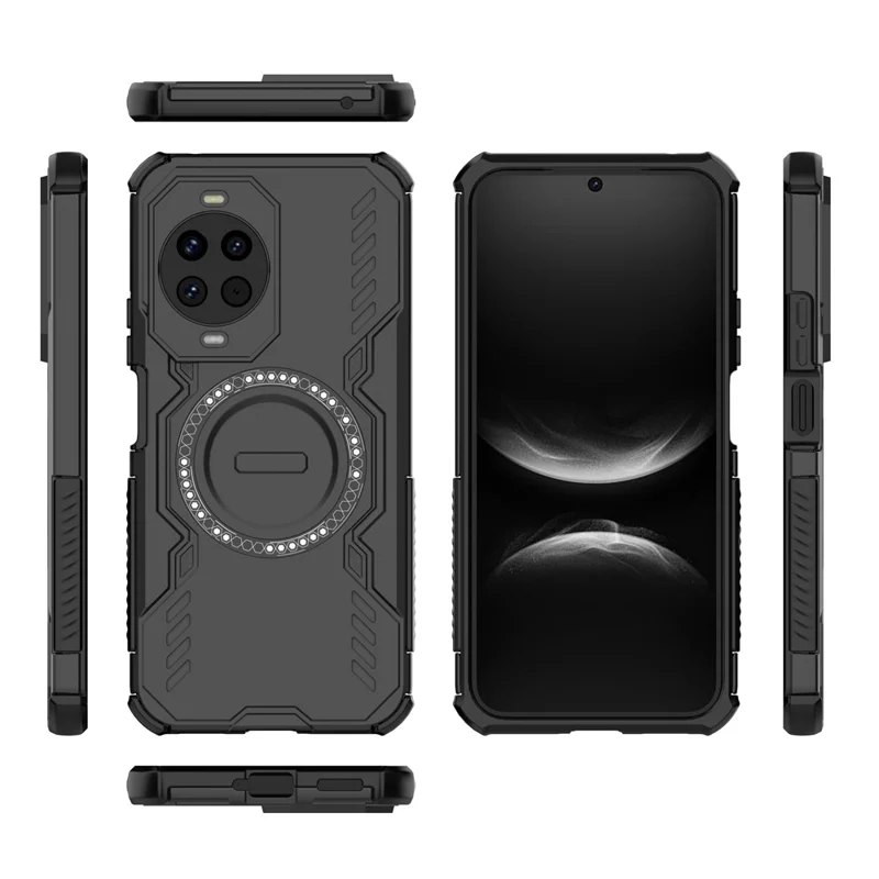 For Huawei nova 14 5G Magnetic Case Butterfly Armor Hollow Heat Dissipation PC + TPU Phone Cover - Black