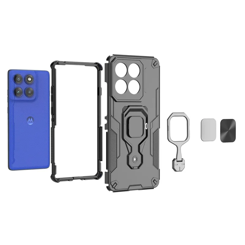 For Motorola Edge 60 Pro 5G Case Rotatable Ring Kickstand PC + TPU Shockproof Phone Cover - Black