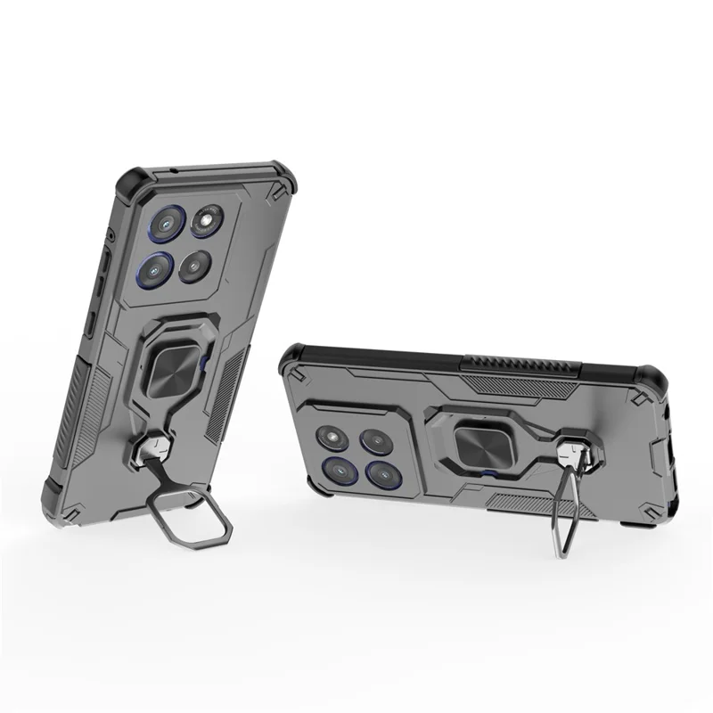 For Motorola Edge 60 Pro 5G Case Rotatable Ring Kickstand PC + TPU Shockproof Phone Cover - Black