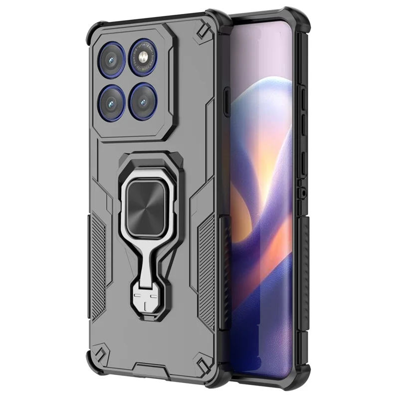 For Motorola Edge 60 Pro 5G Case Rotatable Ring Kickstand PC + TPU Shockproof Phone Cover - Black