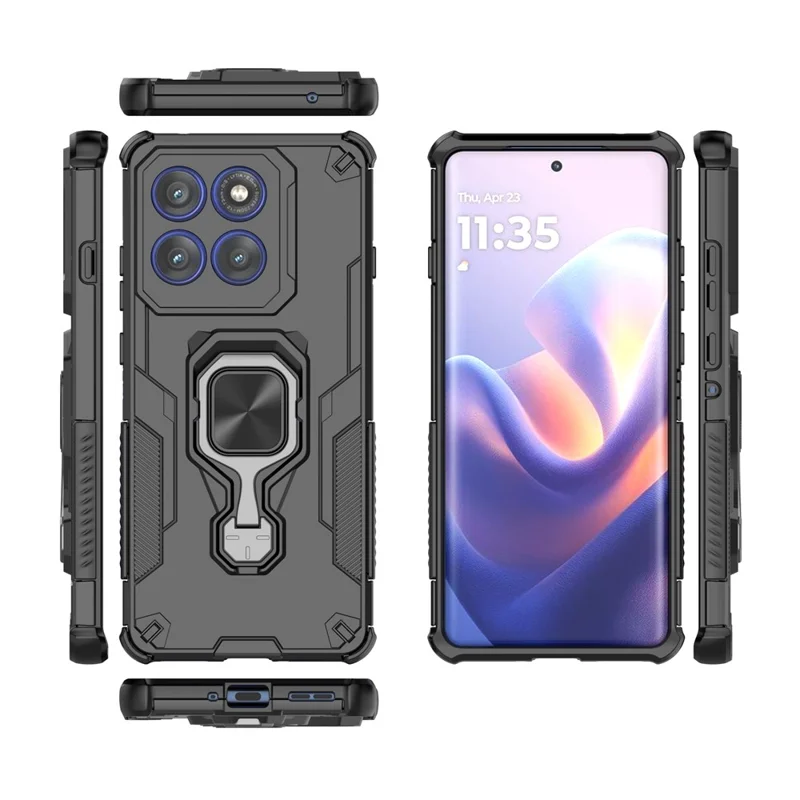For Motorola Edge 60 Pro 5G Case Rotatable Ring Kickstand PC + TPU Shockproof Phone Cover - Black