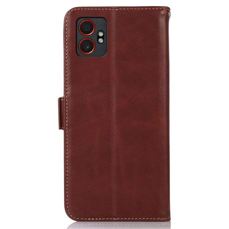 For Samsung Galaxy XCover7 Pro Case RFID Blocking Genuine Cow Leather Wallet Phone Cover - Brown