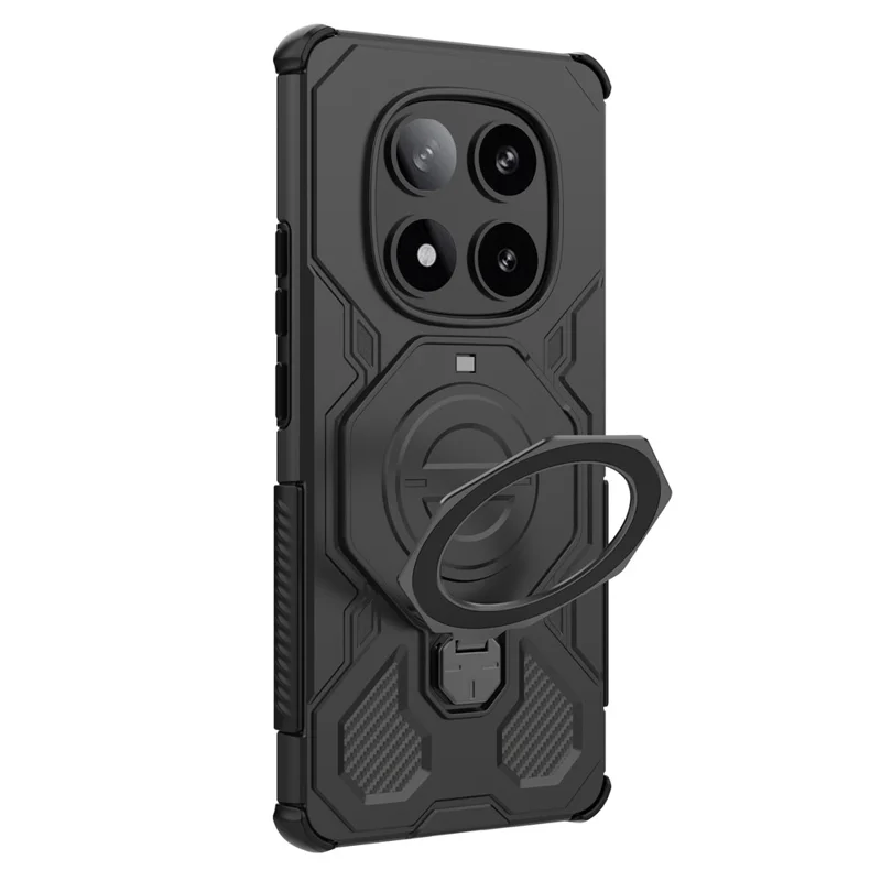 Для Xiaomi Redmi Note 14 Pro 5G Магнитный чехол с вращающейся металлической подставкой Противоударный ПК + ТПУ Задняя крышка телефона - Черный