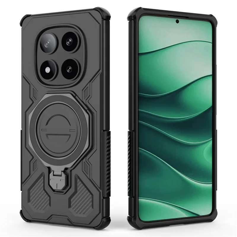 Для Xiaomi Redmi Note 14 Pro 5G Магнитный чехол с вращающейся металлической подставкой Противоударный ПК + ТПУ Задняя крышка телефона - Черный