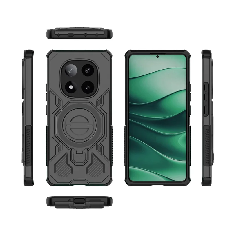 Для Xiaomi Redmi Note 14 Pro 5G Магнитный чехол с вращающейся металлической подставкой Противоударный ПК + ТПУ Задняя крышка телефона - Черный