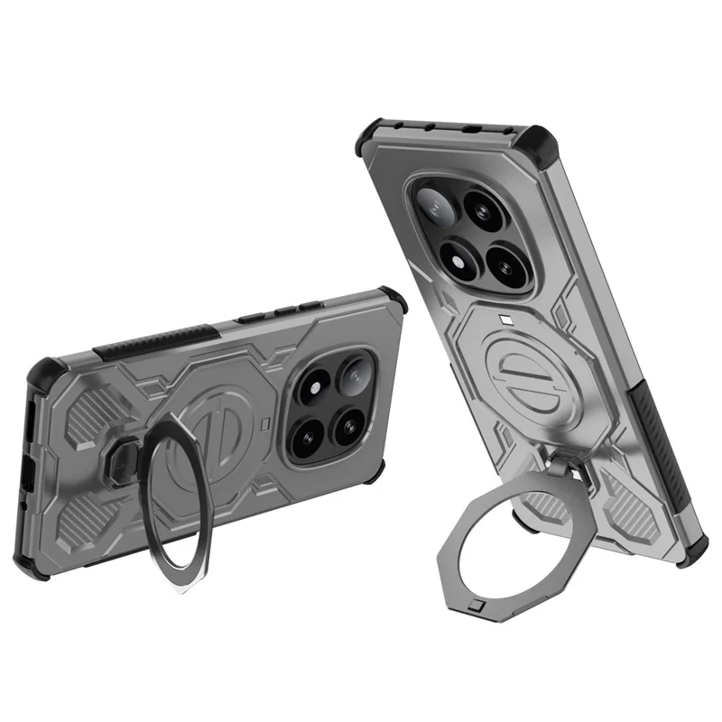 For Xiaomi Redmi Note 14 Pro 5G Magnetic Case Rotating Metal Kickstand Shockproof PC + TPU Phone Back Cover - Grey