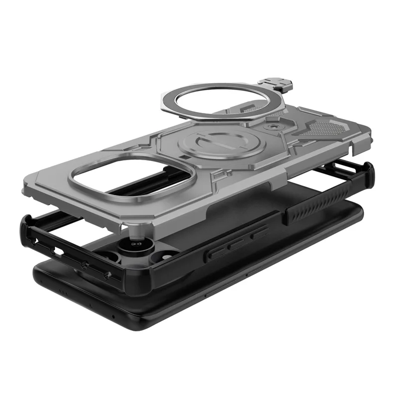 For Xiaomi Redmi Note 14 Pro 5G Magnetic Case Rotating Metal Kickstand Shockproof PC + TPU Phone Back Cover - Grey