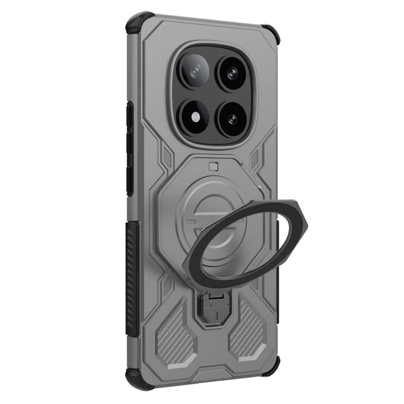 For Xiaomi Redmi Note 14 Pro 5G Magnetic Case Rotating Metal Kickstand Shockproof PC + TPU Phone Back Cover - Grey