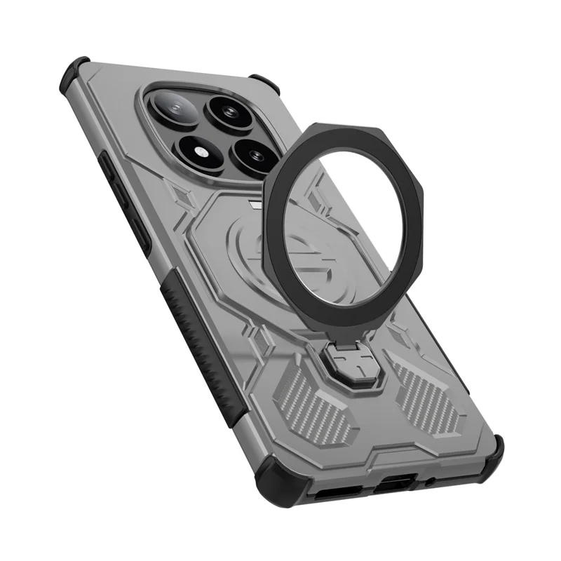For Xiaomi Redmi Note 14 Pro 5G Magnetic Case Rotating Metal Kickstand Shockproof PC + TPU Phone Back Cover - Grey
