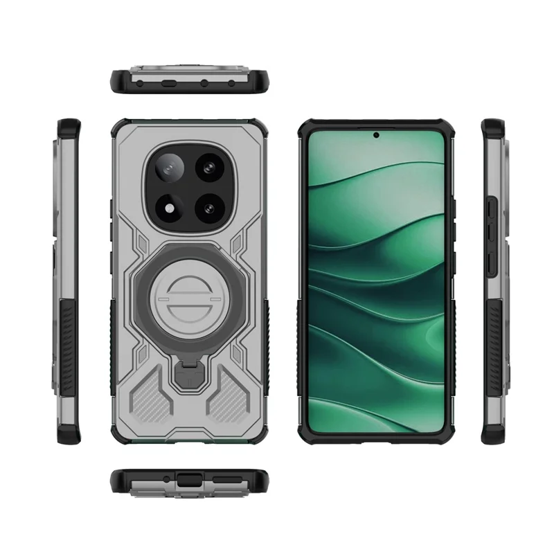 For Xiaomi Redmi Note 14 Pro 5G Magnetic Case Rotating Metal Kickstand Shockproof PC + TPU Phone Back Cover - Grey