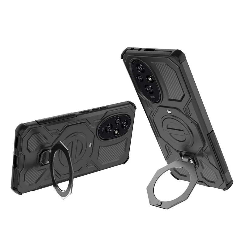 For Honor 200 5G Magnetische Hülle mit rotierendem Metallständer, stoßfeste PC + TPU Smartphone-Rückseite - Schwarz