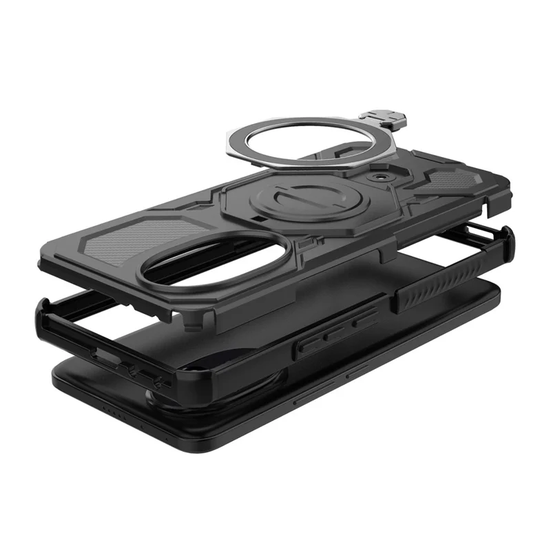 For Honor 200 5G Magnetische Hülle mit rotierendem Metallständer, stoßfeste PC + TPU Smartphone-Rückseite - Schwarz