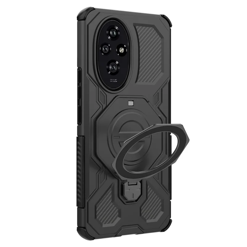 For Honor 200 5G Magnetische Hülle mit rotierendem Metallständer, stoßfeste PC + TPU Smartphone-Rückseite - Schwarz