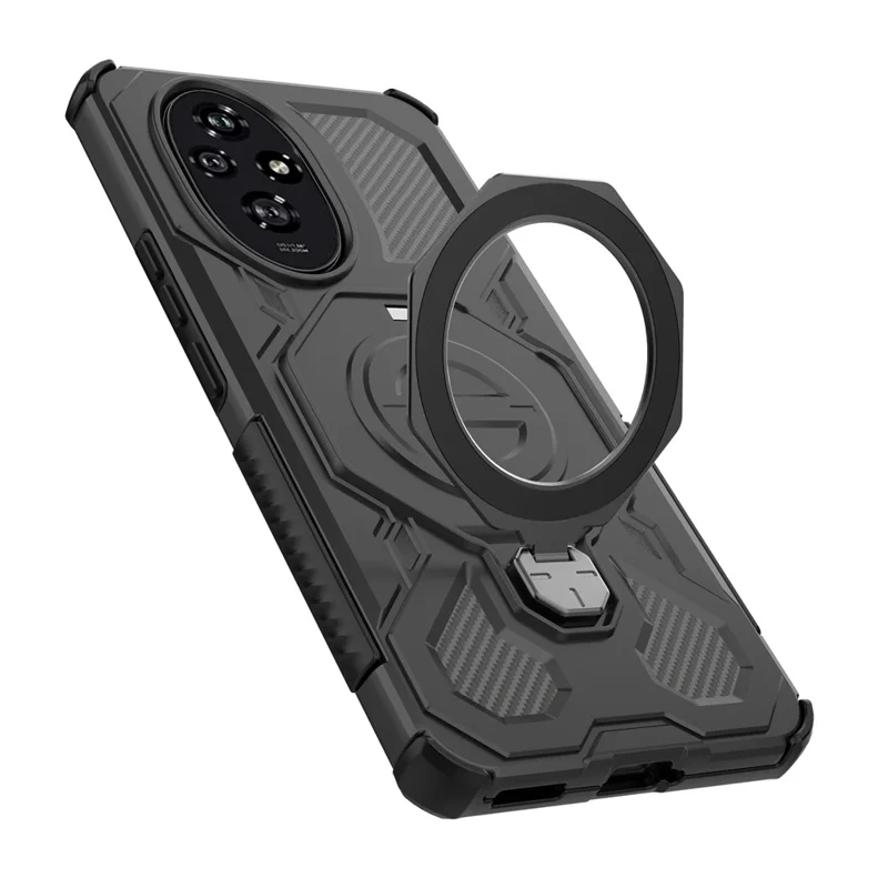 For Honor 200 5G Magnetische Hülle mit rotierendem Metallständer, stoßfeste PC + TPU Smartphone-Rückseite - Schwarz