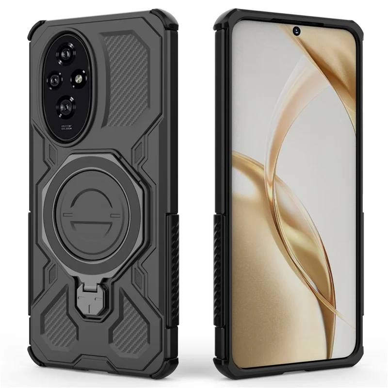For Honor 200 5G Magnetische Hülle mit rotierendem Metallständer, stoßfeste PC + TPU Smartphone-Rückseite - Schwarz