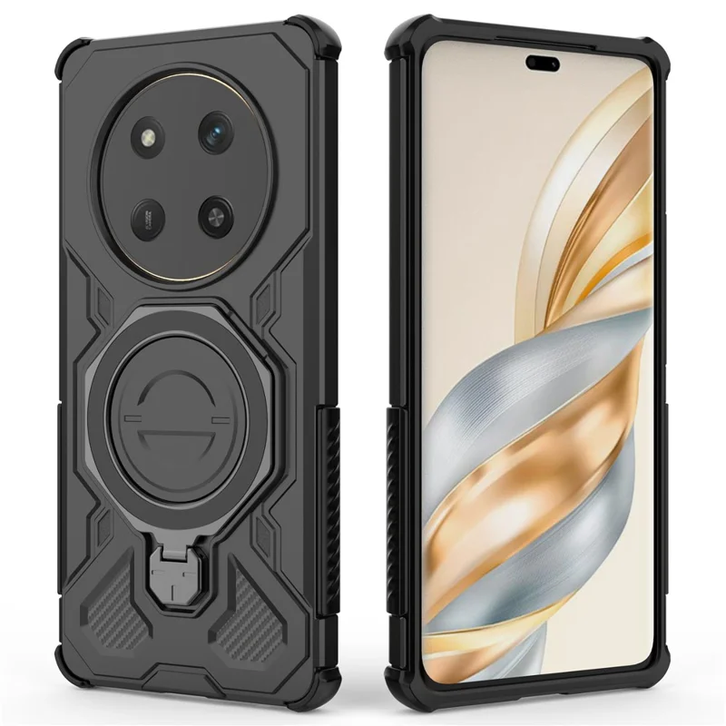 Capa para Honor X60 Pro 5G / X9c 5G com Suporte Metálico Giratório, Resistente a Impactos, PC + TPU - Preto